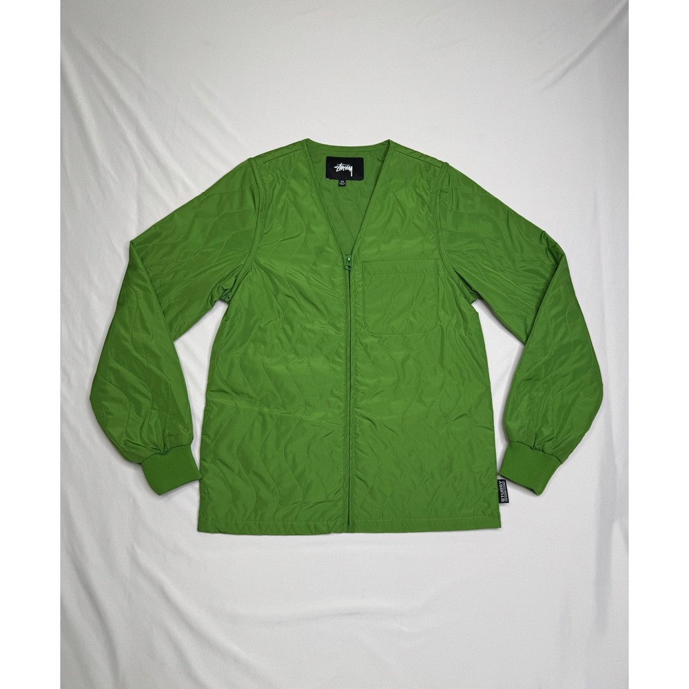 Stüssy Zip-Off Quilted Liner Green Jacket V-Neck Zip Size XS Streetwear